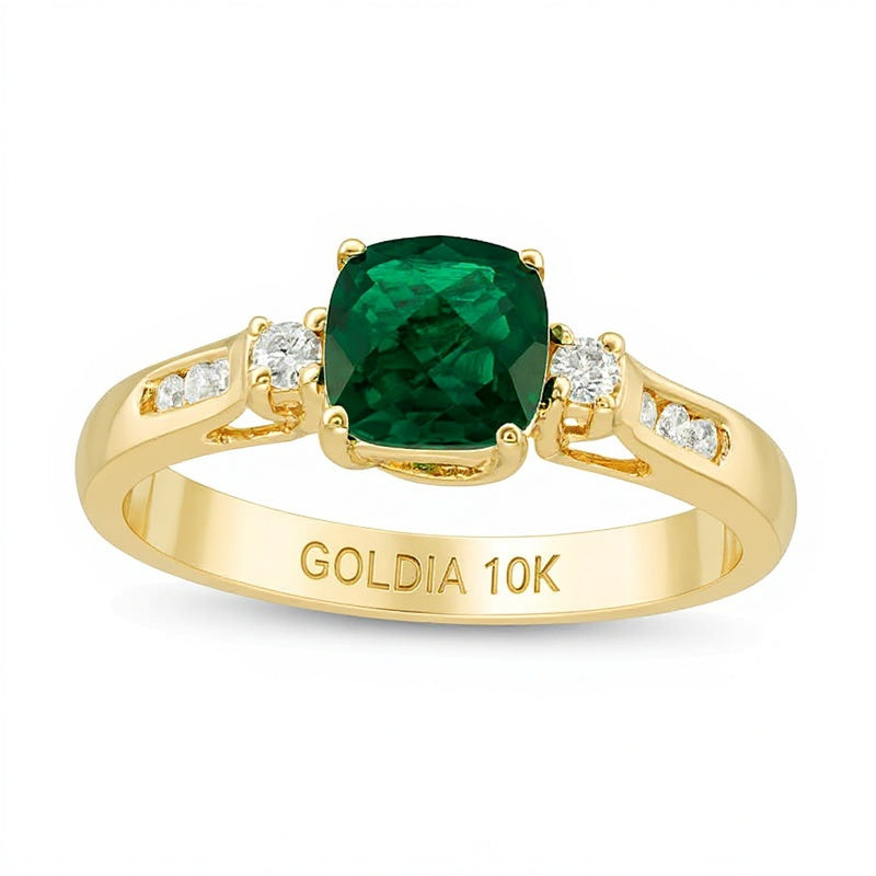 6.0mm Cushion-Shaped Emerald and 0.13 CT. TW Diamond Ring in 10K Gold