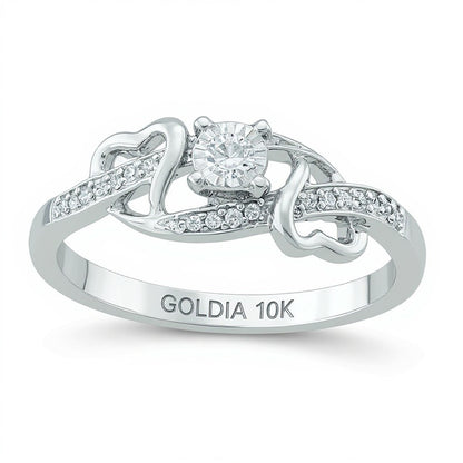0.1 CT. TW Diamond Double Hearts Promise Ring in 10K White Gold