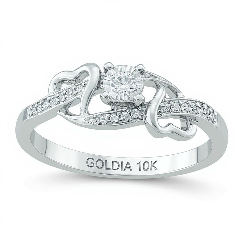 0.1 CT. TW Diamond Double Hearts Promise Ring in 10K White Gold