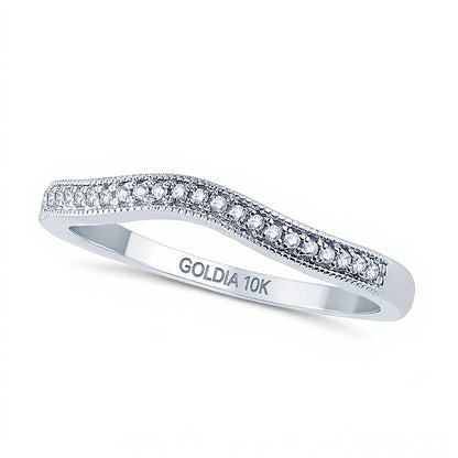 0.1 CT. TW Diamond Vintage-Style Contour Wedding Band in 10K White Gold