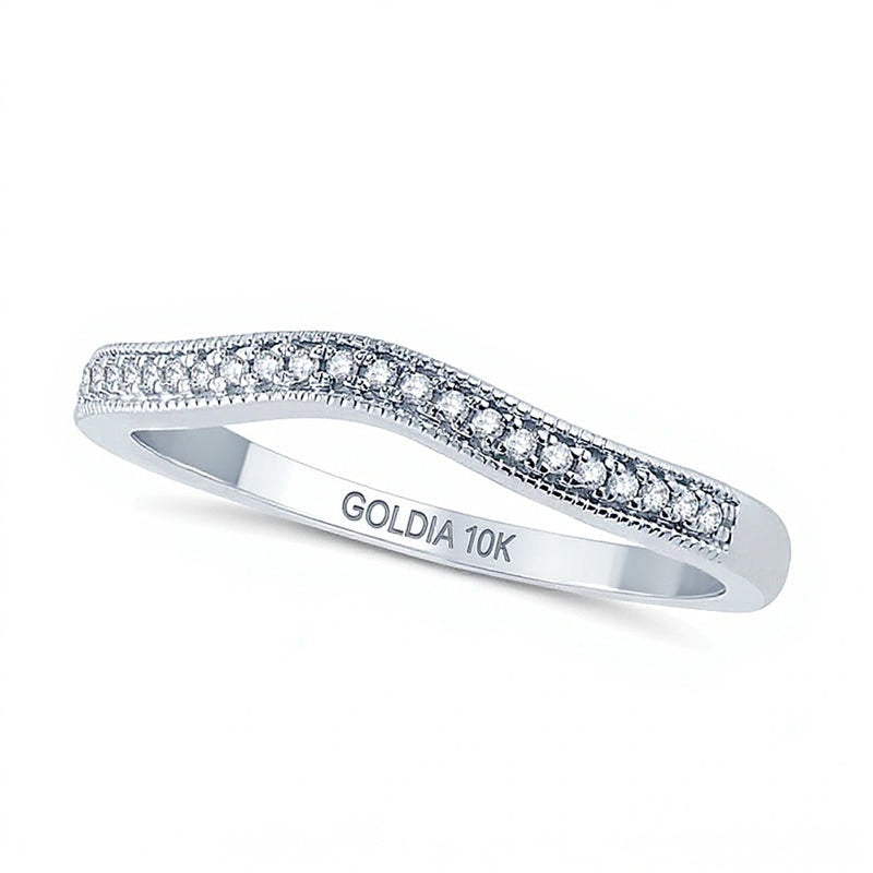 0.1 CT. TW Diamond Vintage-Style Contour Wedding Band in 10K White Gold