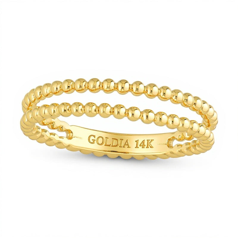 Double Row Bead Open Shank Ring in 14K Gold
