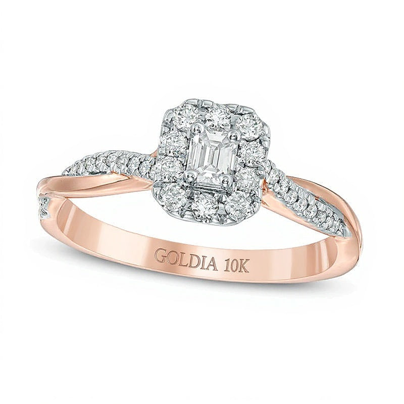 0.38 CT. TW Emerald-Cut Diamond Frame Twist Engagement Ring in 10K Rose Gold
