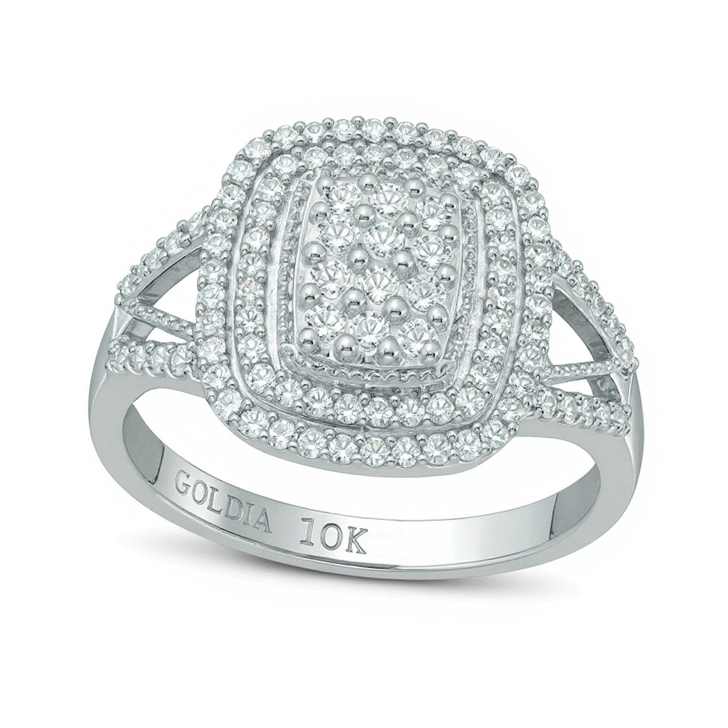 0.5 CT. TW Diamond Rectangular Double Frame Ring in 10K White Gold