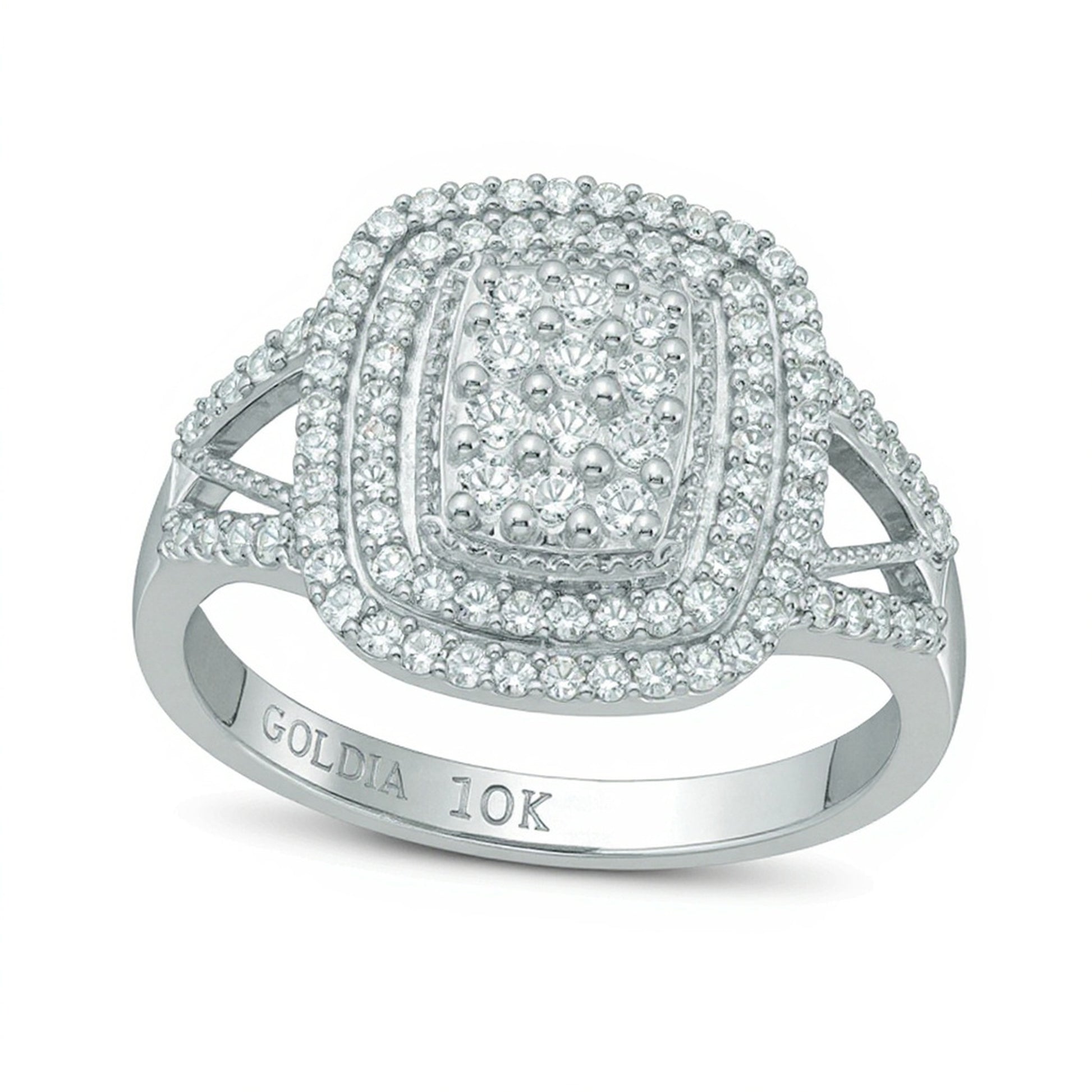 0.5 CT. TW Diamond Rectangular Double Frame Ring in 10K White Gold