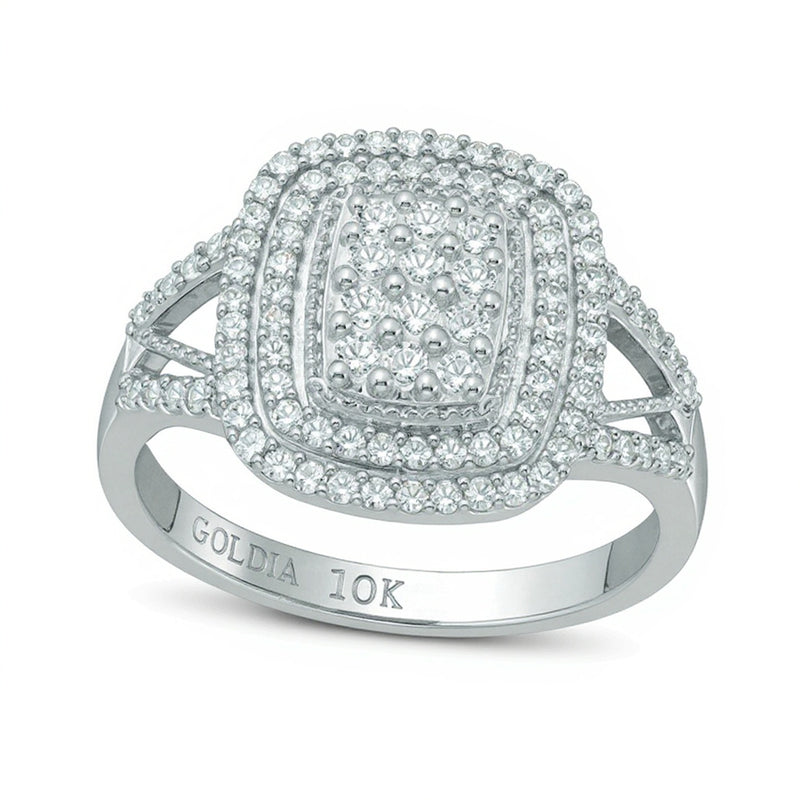 0.5 CT. TW Diamond Rectangular Double Frame Ring in 10K White Gold