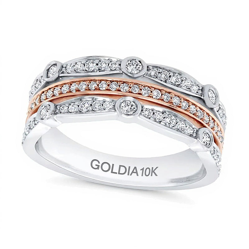 0.38 CT. TW Diamond Multi-Row Stacked Ring in 10K Two-Tone Gold