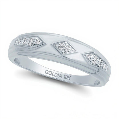 Diamond Accent Retro Geometric Wedding Band in 10K White Gold