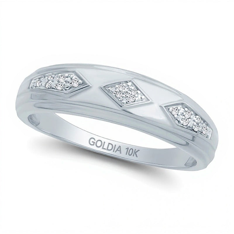 Diamond Accent Retro Geometric Wedding Band in 10K White Gold