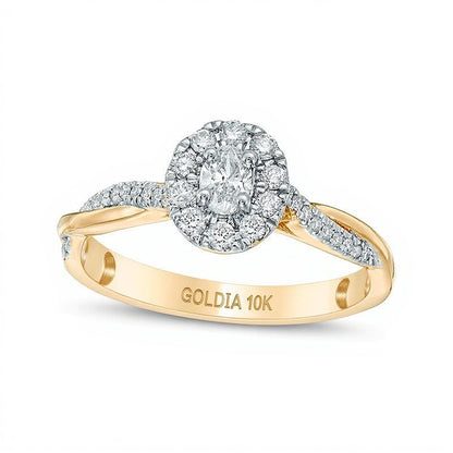 0.38 CT. TW Oval Diamond Frame Twist Engagement Ring in 10K Gold