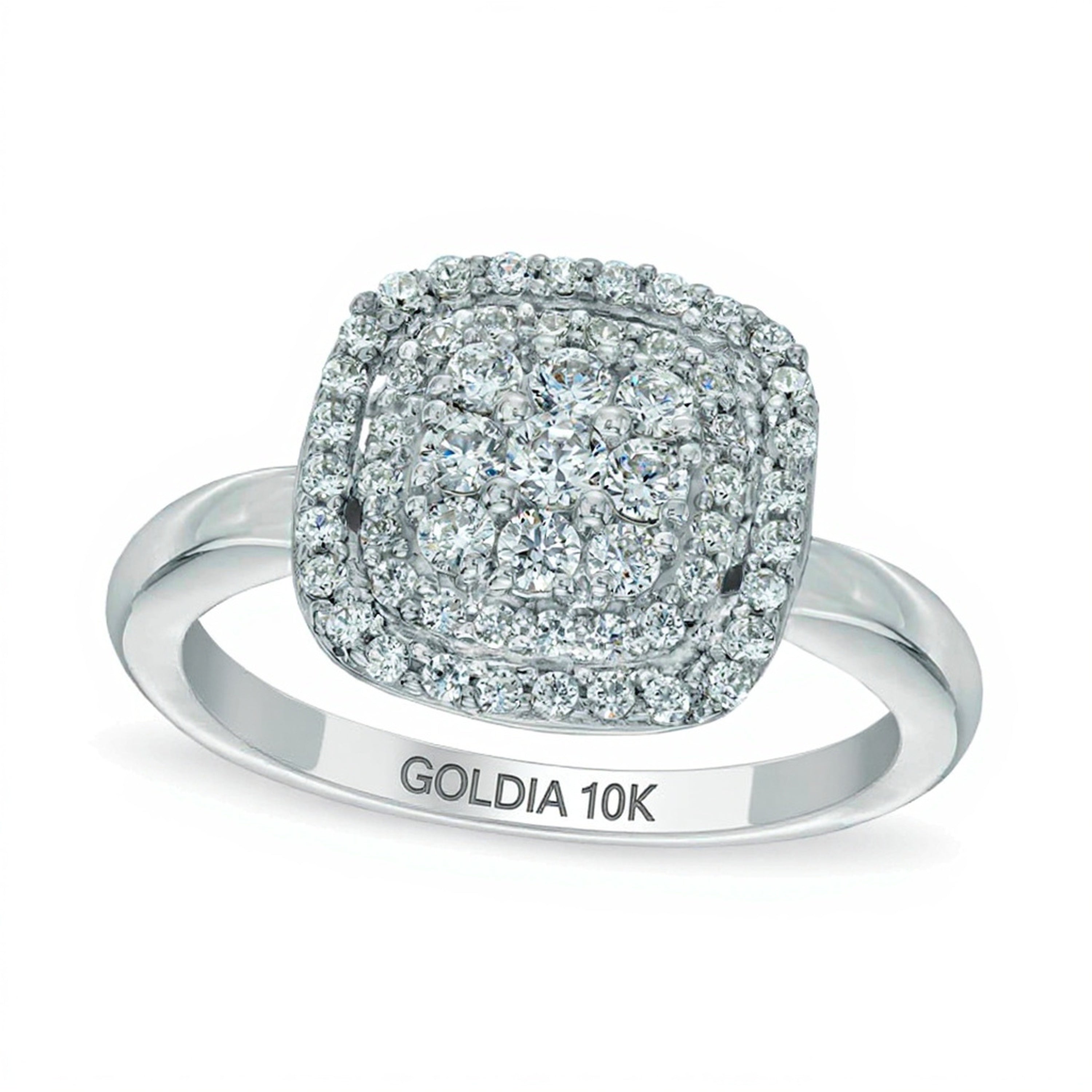 0.5 CT. TW Diamond Cushion Cluster Frame Ring in 10K White Gold
