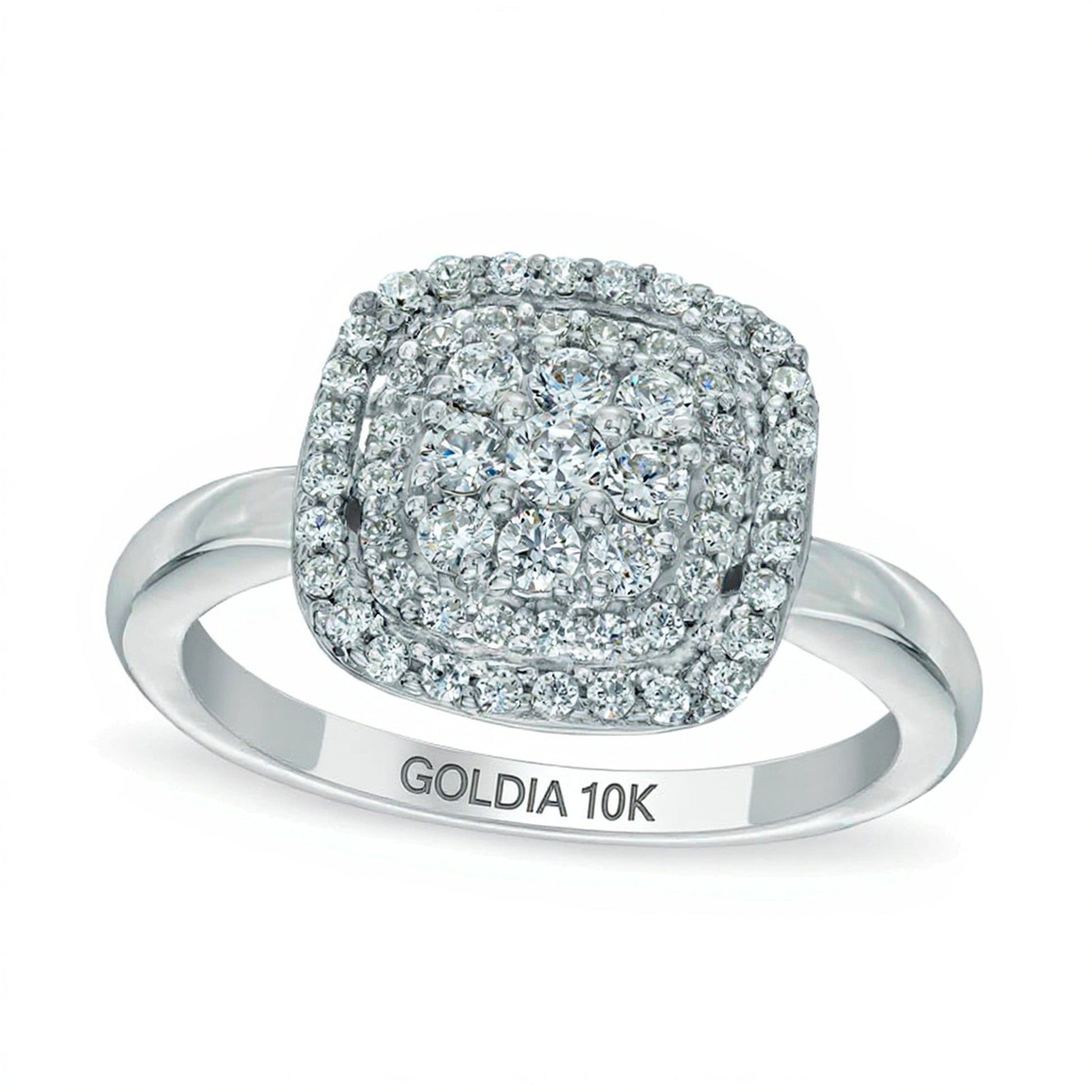 0.5 CT. TW Diamond Cushion Cluster Frame Ring in 10K White Gold