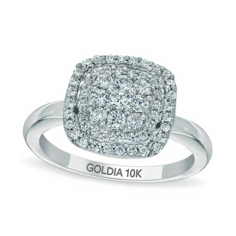0.5 CT. TW Diamond Cushion Cluster Frame Ring in 10K White Gold