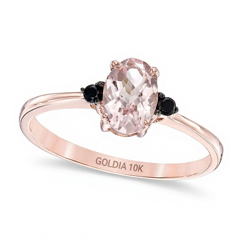 Oval Morganite and Black Diamond Accent Ring in 10K Rose Gold