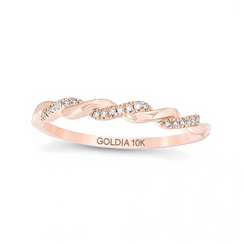 0.05 CT. TW Diamond Twist Wedding Band in 10K Rose Gold