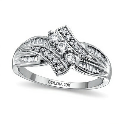 0.33 CT. TW Diamond Three Stone Swirl Bypass Ring in 10K White Gold