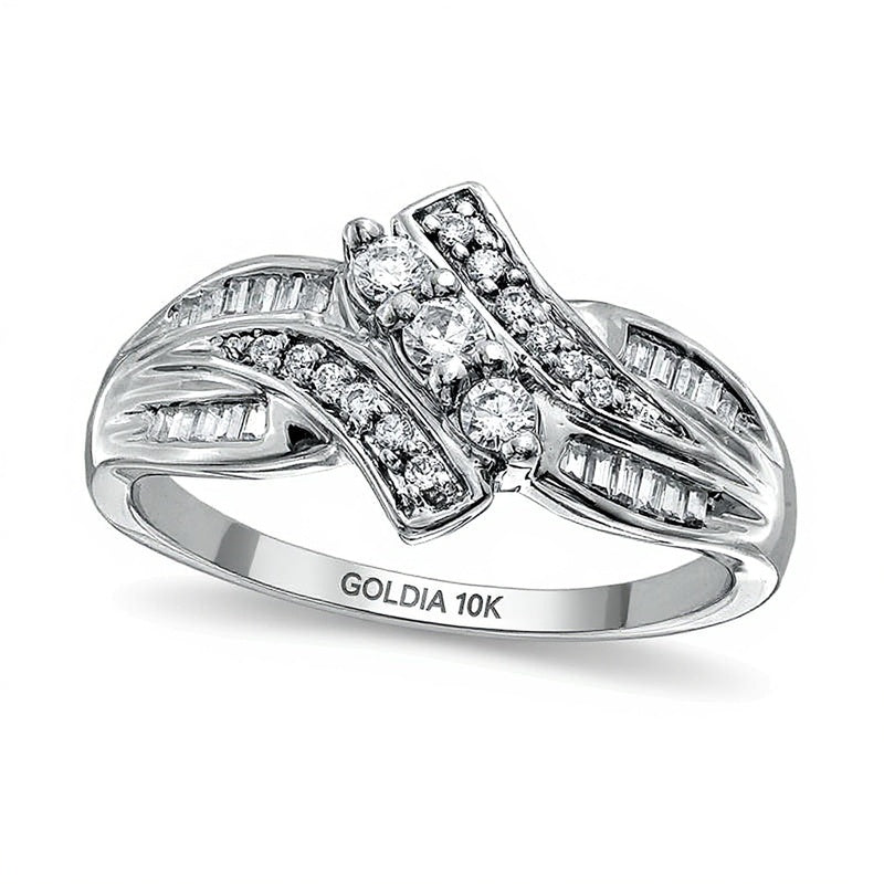 0.33 CT. TW Diamond Three Stone Swirl Bypass Ring in 10K White Gold
