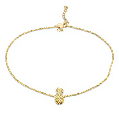 Etched Pineapple Anklet in 10K Gold - 10"