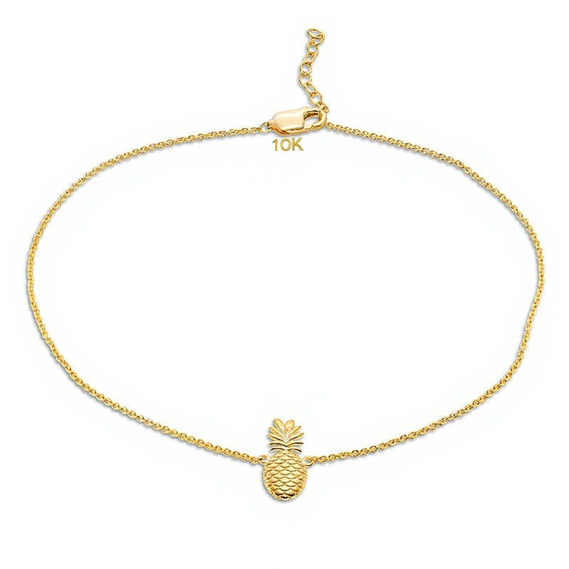 Etched Pineapple Anklet in 10K Gold - 10"