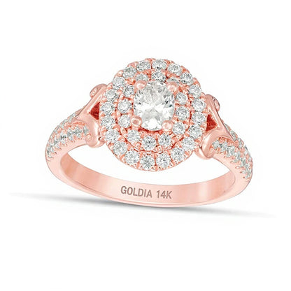 1.0 CT. TW Oval Diamond Double Frame V-Sides Engagement Ring in 14K Rose Gold
