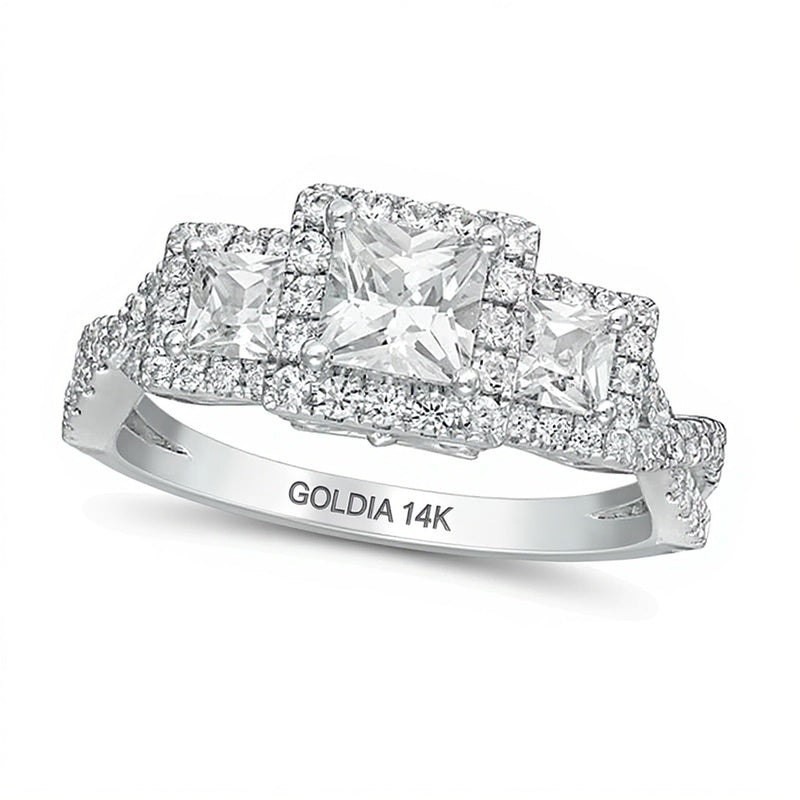 1.5 CT. TW Princess-Cut Diamond Frame Past Present FutureÂ® Engagement Ring in 14K White Gold