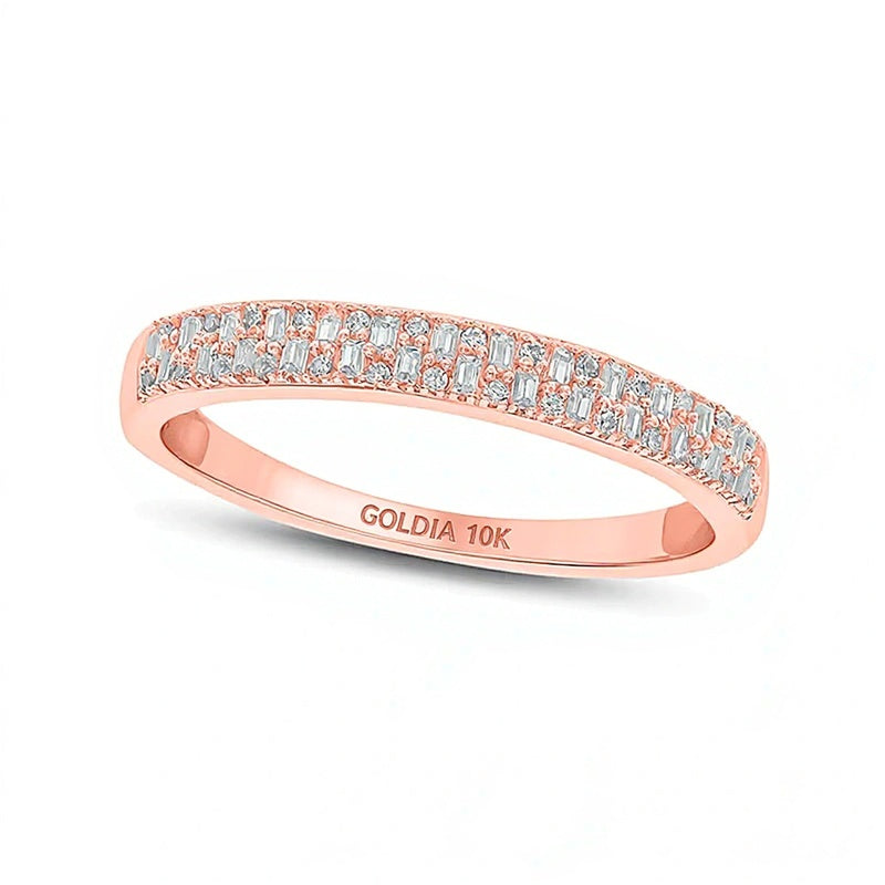 0.2 CT. TW Baguette and Round Diamond Double Row Anniversary Band in 10K Rose Gold