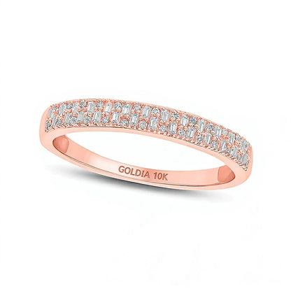 0.2 CT. TW Baguette and Round Diamond Double Row Anniversary Band in 10K Rose Gold