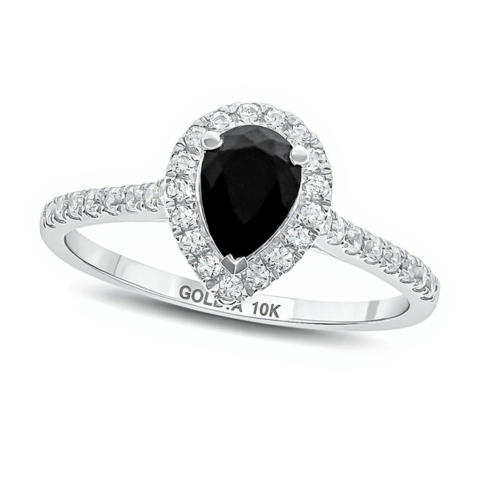 1.0 CT. TW Black and White Pear-Shaped Diamond Frame Engagement Ring in 10K White Gold