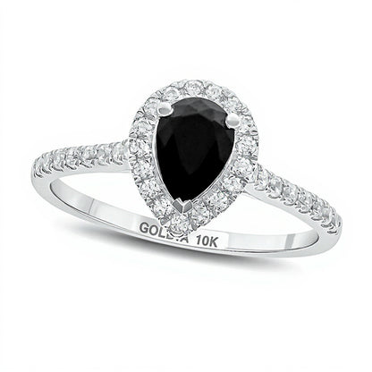 1.0 CT. TW Black and White Pear-Shaped Diamond Frame Engagement Ring in 10K White Gold