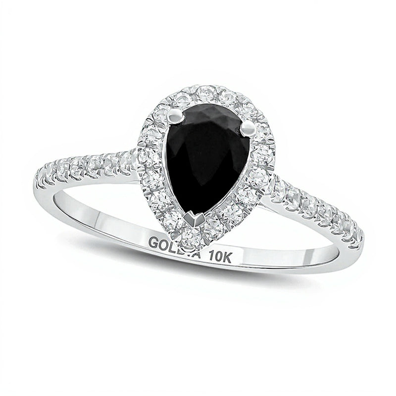 1.0 CT. TW Black and White Pear-Shaped Diamond Frame Engagement Ring in 10K White Gold