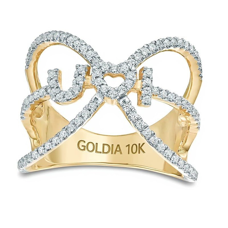 0.33 CT. TW Diamond "I Heart U" Orbit Cage Heart Ring in 10K Gold