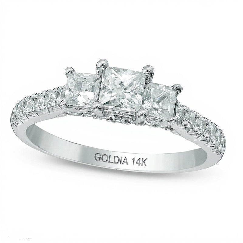 1.2 CT. TW Princess-Cut Diamond Three Stone Ring in 14K White Gold (J/I1)