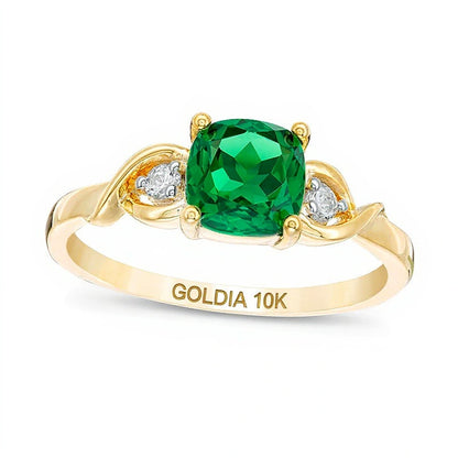 6.0mm Cushion-Cut Lab-Created Emerald and Diamond Accent Crossover Loop Promise Ring in 10K Gold