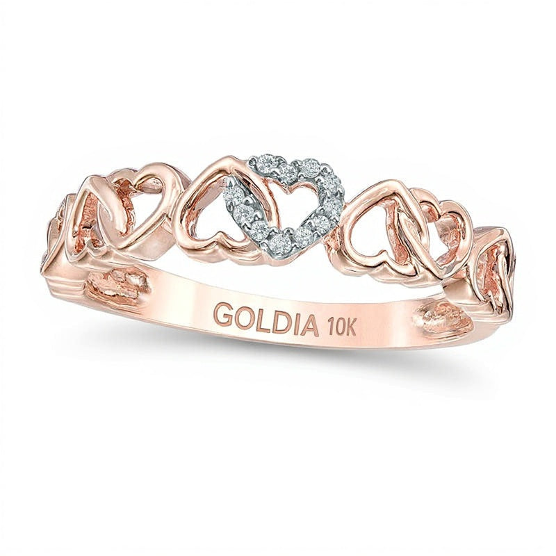 Diamond Accent Alternating Hearts Ring in 10K Rose Gold