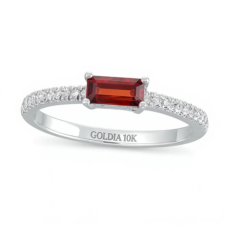 Sideways Baguette Garnet and 0.1 CT. TW Diamond PavÃ© Ring in 10K White Gold