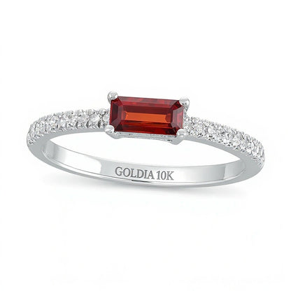 Sideways Baguette Garnet and 0.1 CT. TW Diamond PavÃ© Ring in 10K White Gold