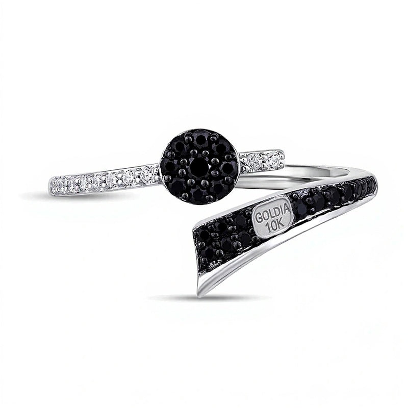 0.33 CT. TW Black and White Diamond Bypass Open Ring in 10K White Gold