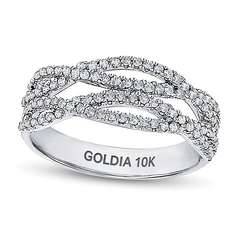 0.38 CT. TW Diamond Multi-Row Criss-Cross Open Shank Ring in 10K White Gold