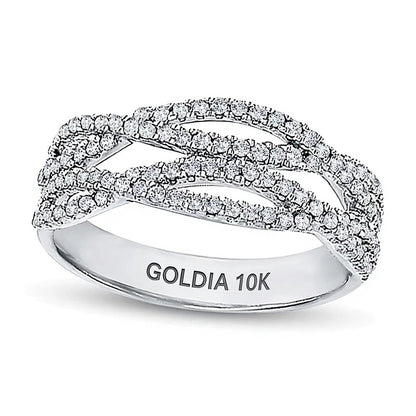 0.38 CT. TW Diamond Multi-Row Criss-Cross Open Shank Ring in 10K White Gold
