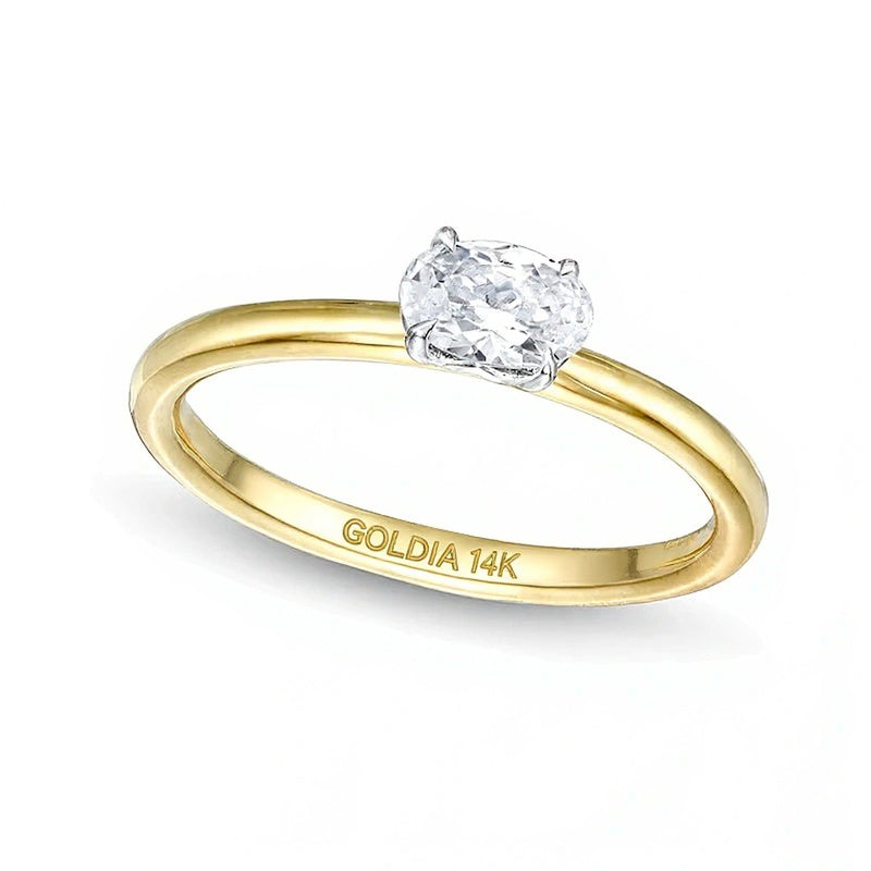 0.5 CT. Oval Diamond Sideways Solitaire Ring in 14K Two-Tone Gold (I/I2)