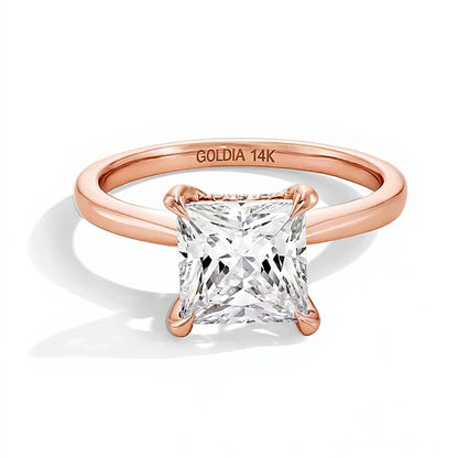 2.5 CT. TW Princess-Cut Lab-Grown Diamond Solitaire Hidden Halo Engagement Ring in 14K Rose Gold (F/VS2)