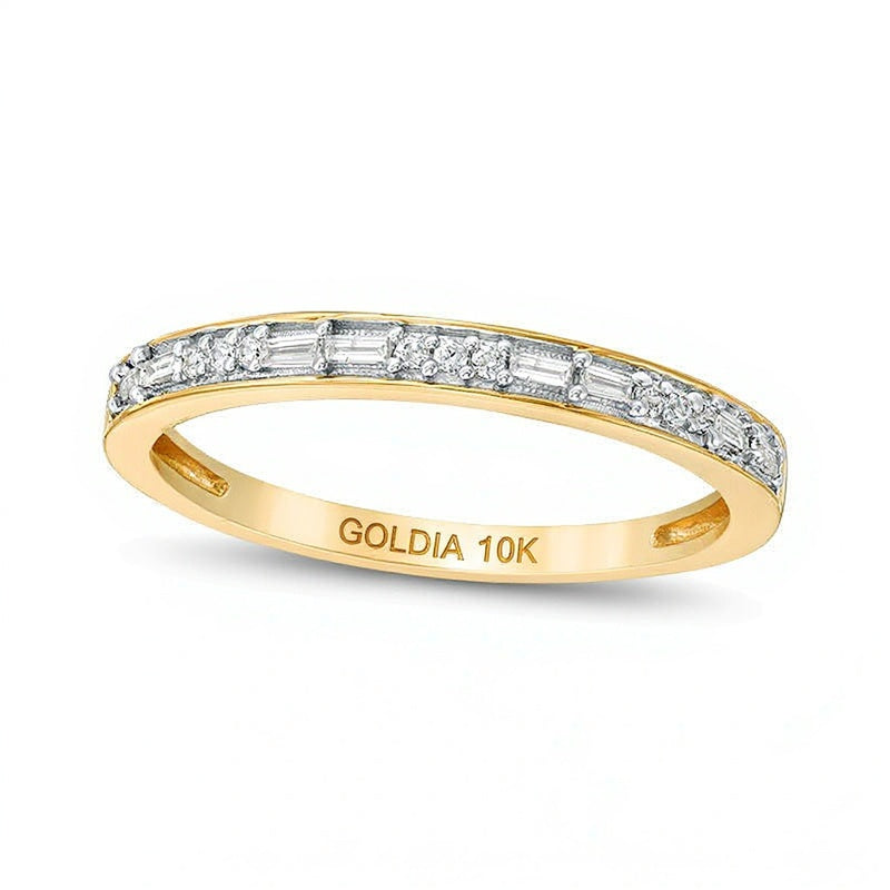 0.13 CT. TW Baguette and Round Diamond Two Stone Alternating Stackable Band in 10K Gold