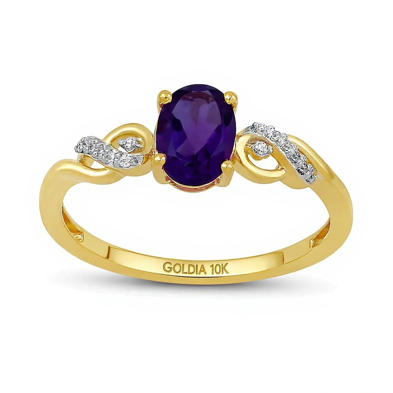 Oval Amethyst and Diamond Accent Scroll Ring in 10K Gold