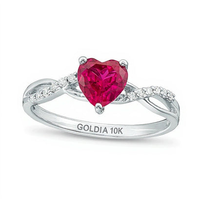 6.0mm Heart-Shaped Lab-Created Ruby and 0.05 CT. TW Diamond Twist Shank Ring in 10K White Gold