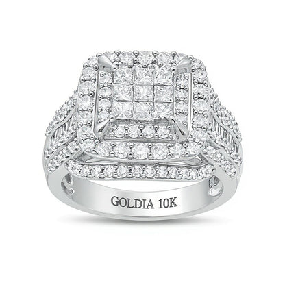2.0 CT. TW Princess Multi-Diamond Cushion Frame Multi-Row Engagement Ring in 10K White Gold