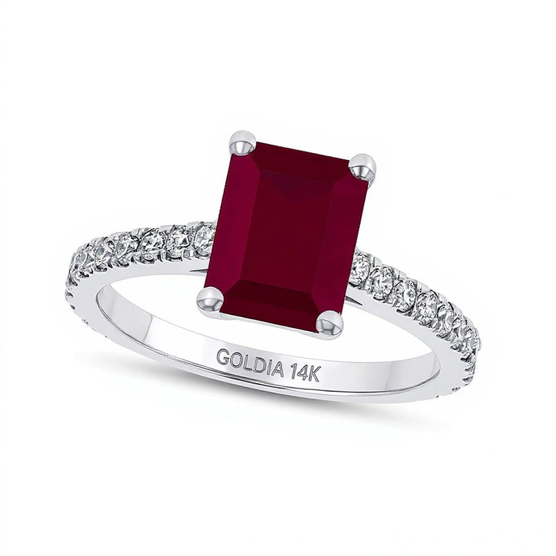 Emerald-Cut Ruby and 0.33 CT. TW Diamond Ring in 14K White Gold