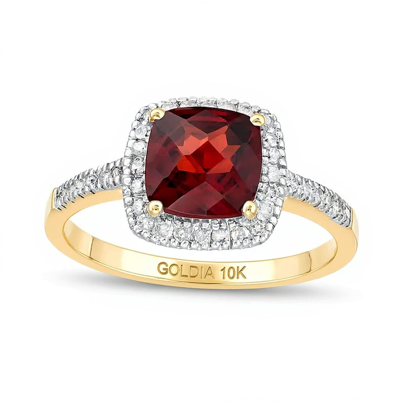 7.0mm Cushion-Shaped Garnet and 0.2 CT. TW Diamond Frame Ring in 10K Gold