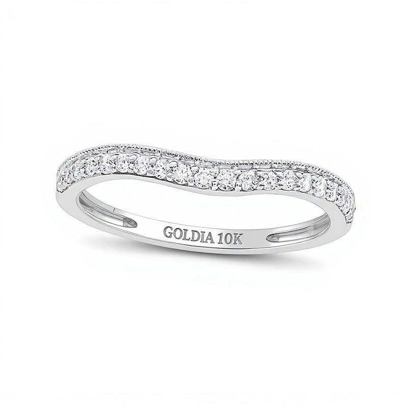 0.2 CT. TW Diamond Vintage-Style Contour Wedding Band in 10K White Gold