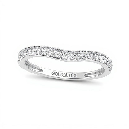 0.2 CT. TW Diamond Vintage-Style Contour Wedding Band in 10K White Gold