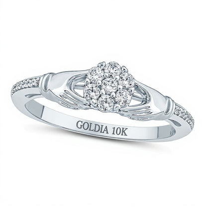 0.2 CT. TW Multi-Diamond Claddagh Promise Ring in 10K White Gold